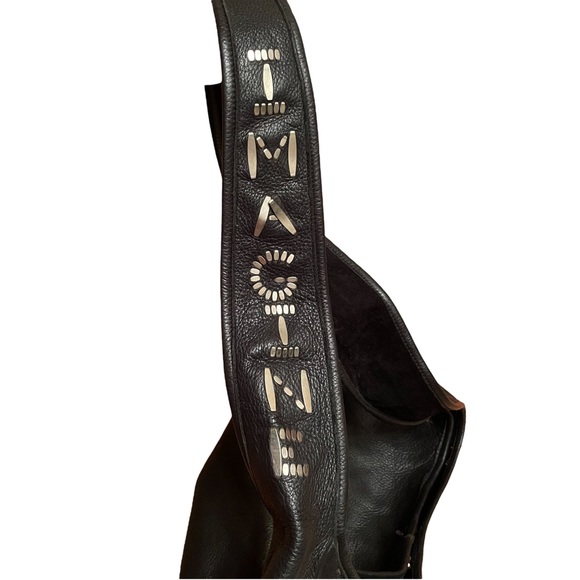 Calleen Cordero Black Imagine Peace Sign Messenger Bag studded with Nickel - Picture 2 of 9